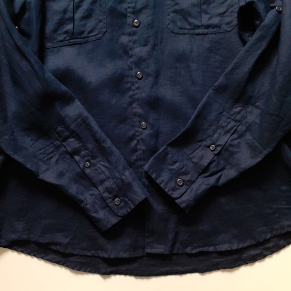 Onia Linen Button Up Long Sleeve Shirt With Roll-Tab Sleeves Blue Size XXL - Picture 7 of 12